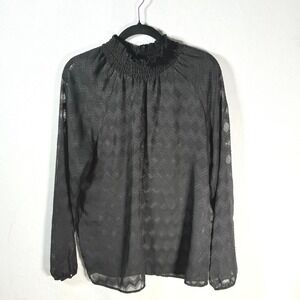 mossimo‎ Black Sheer Mock Neck Zig Zag Pattern Large Long Sleeve Top whimsigoth